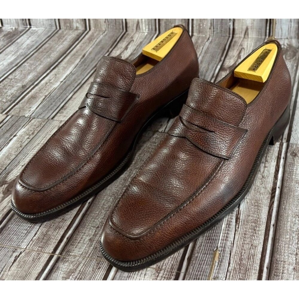 FRATELLI ROSSETTI Pebbled Grain Leather Penny Loafers sz 9.5 c: brown made Italy
